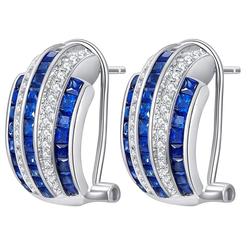Huitan Cubic Zirconia Geometric Hoop Stud Earrings for Women Hoop Stud Earrings Vue
