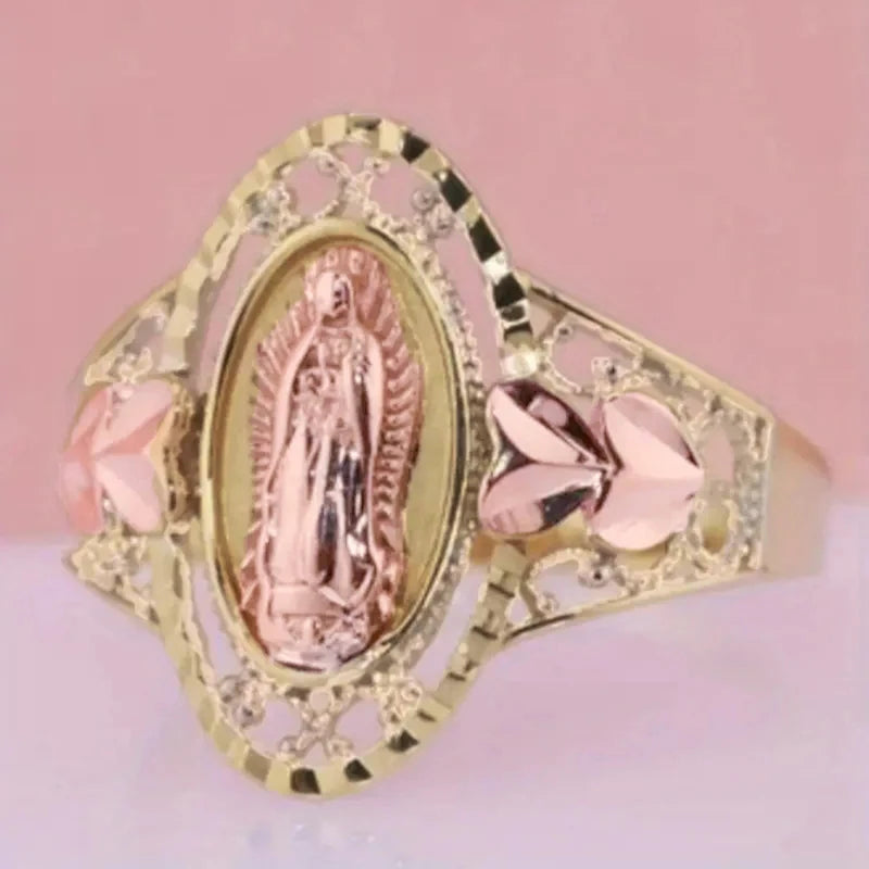 Our Lady of Guadalupe Ring – Pink Enamel Virgin Mary Statement Religious Statement Ring Vue