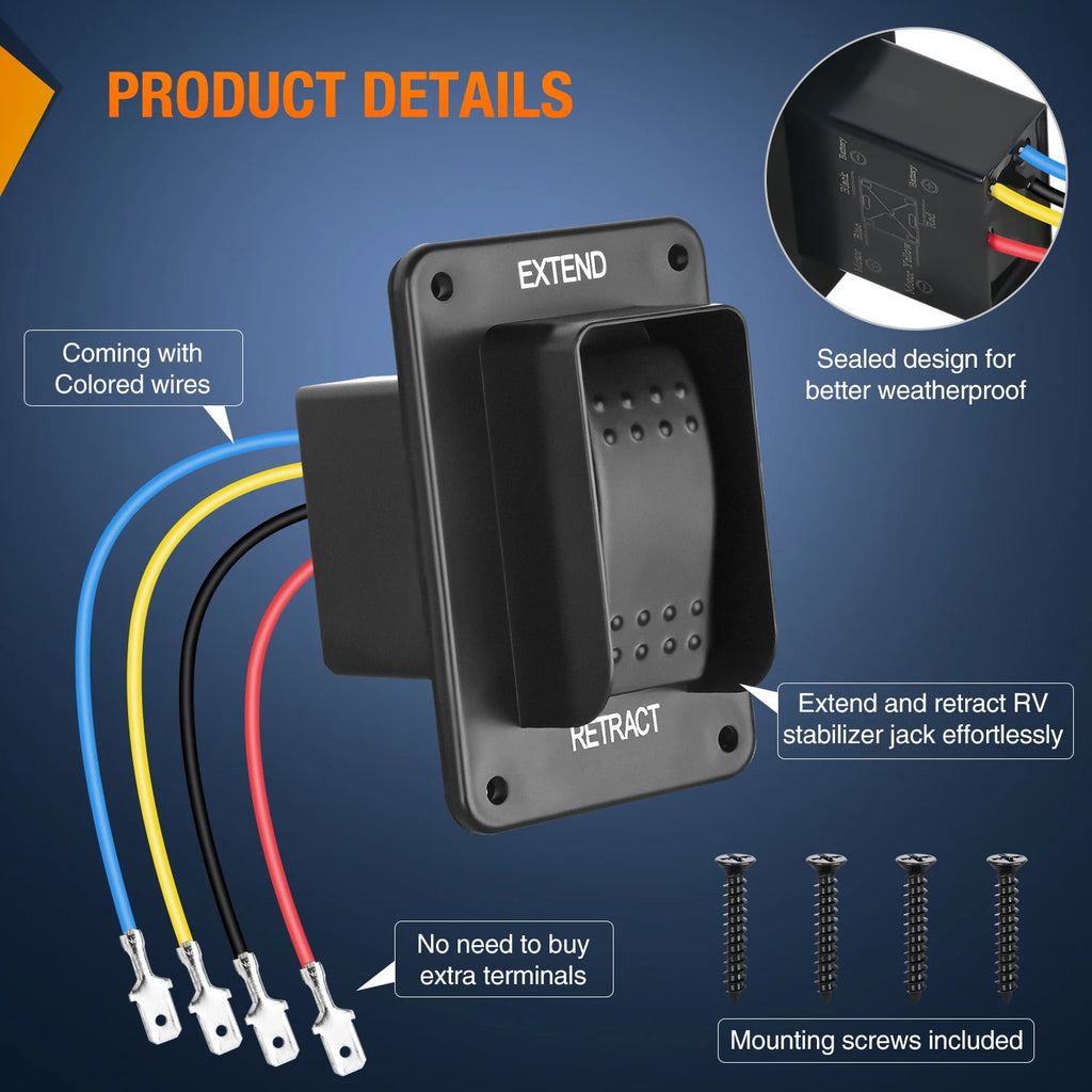 Nilight RV Electric Stabilizer Jack Switch Power Rocker Switches Extend Retract ON Off ON Momentary Waterproof with Harness for Trailer Boat Truck Linear Actuator Vue