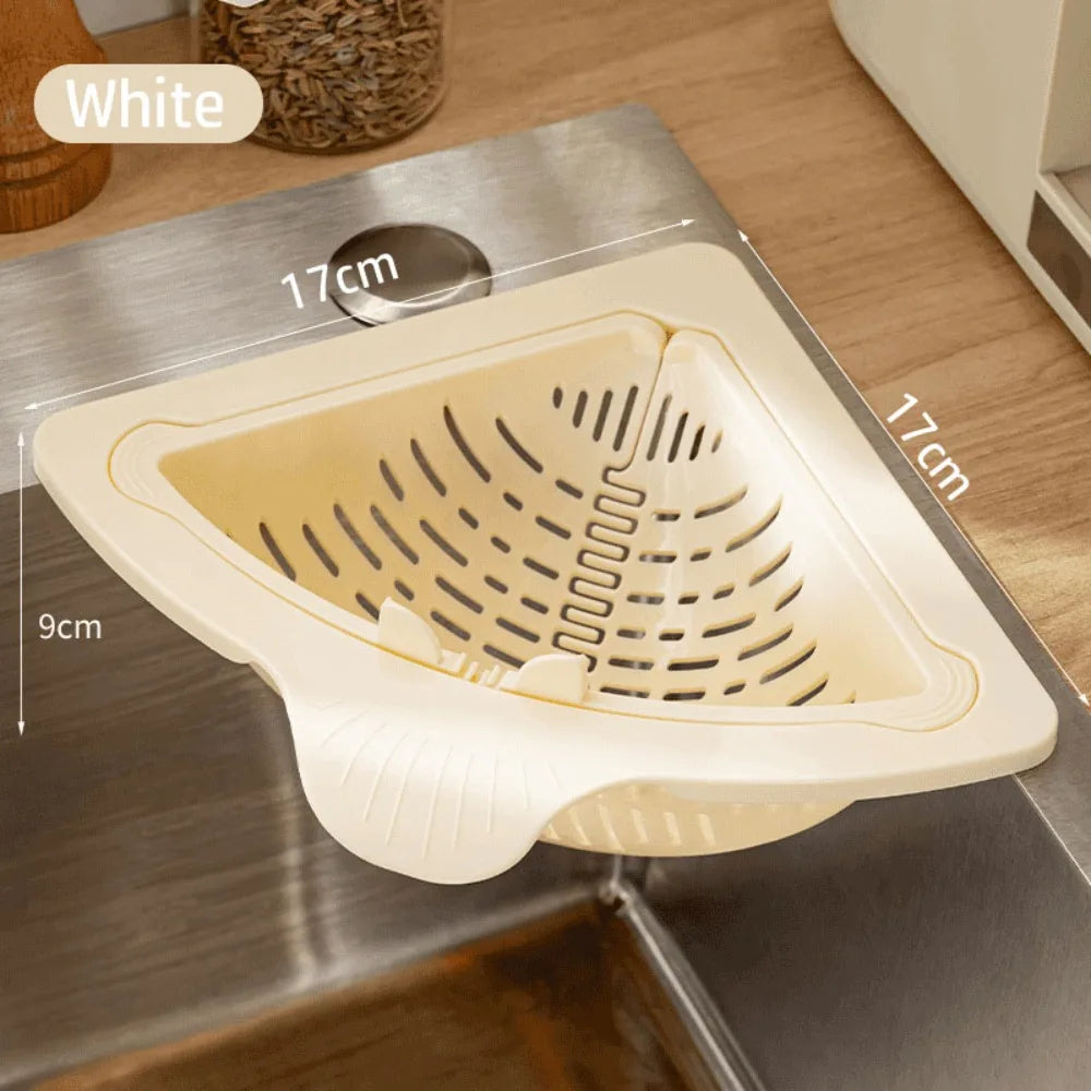 Durable Magnetic Sink Drain Basket Triangle Multifunctional Food Vue White