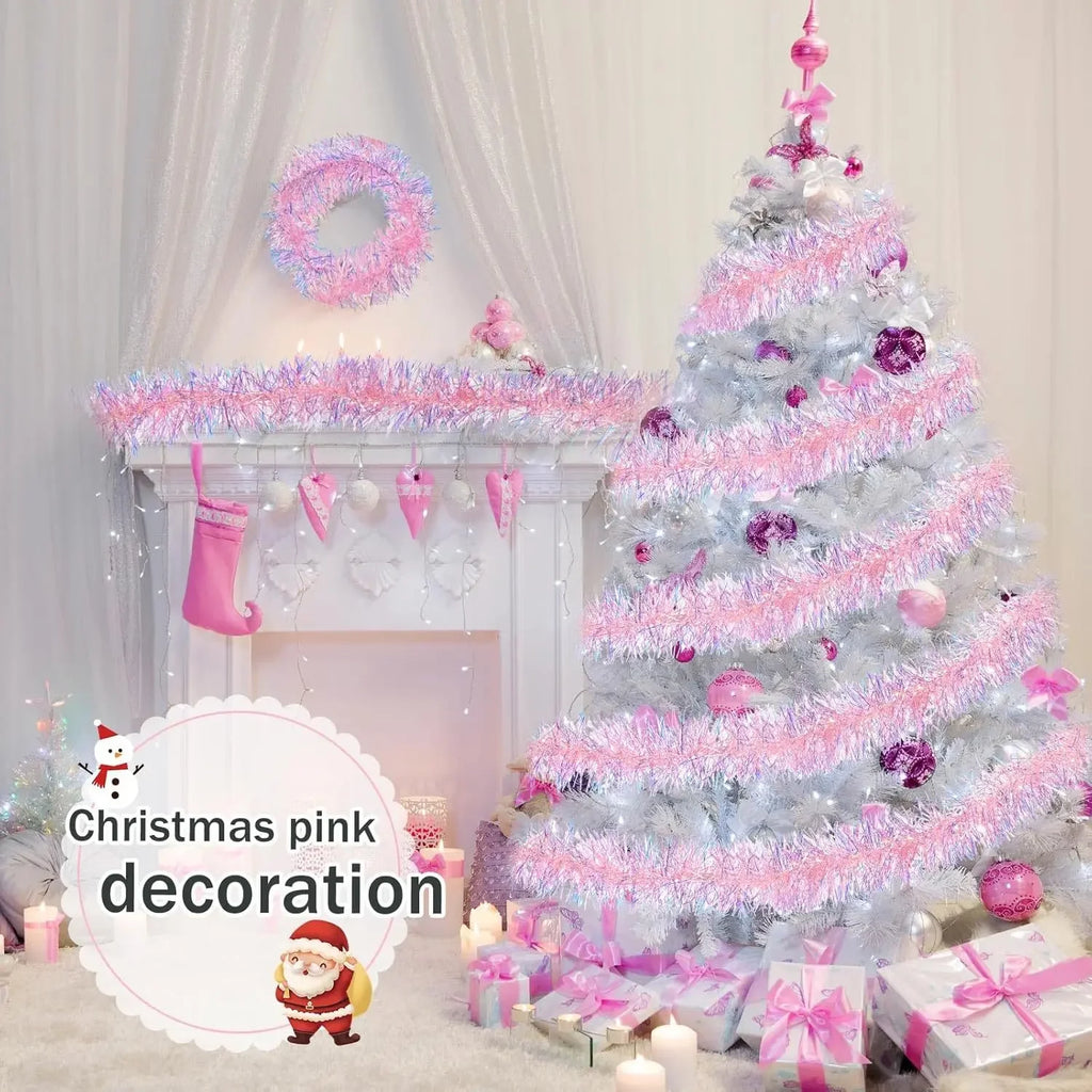 Metallic Tinsel Garland Rainbow Colorful Pink Christmas Garland Shiny Decorative String for Tree Holiday Party Decoration Vue