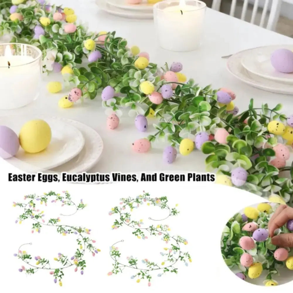 Artificial Plant Easter Egg Wreath Green Vine Colorful Design Wall Hanging Eucalyptus Leaves Egg Decoration Long Green Plant Vue