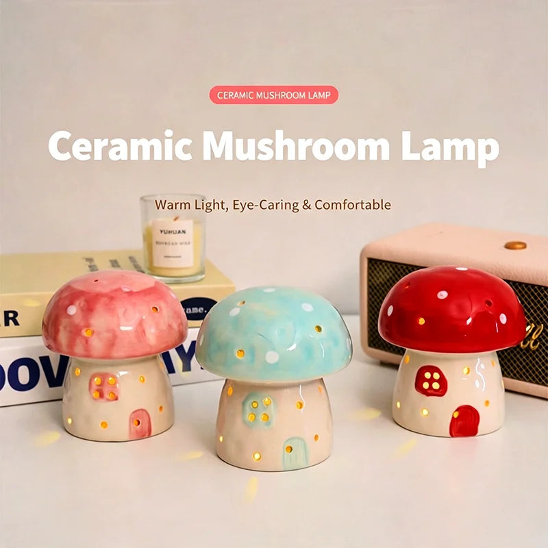 Ceramic Mushroom LED Night Light | Handmade Bedside Lamp & Decor LED Night Light Vue