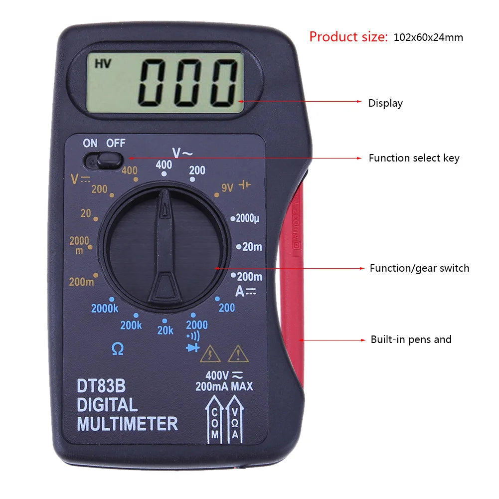 DT83B Digital Multimeter Mini Pocket Ammeter Handheld Voltmeter Ohm Voltage Current Meter 1999 Counts Battery Capacity Tester Vue