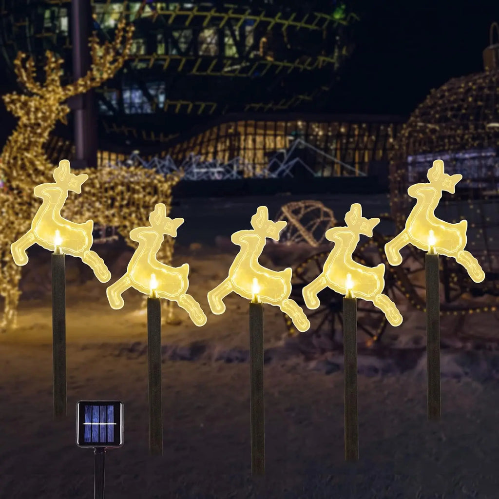 5PCS Solar Christmas Pathway Lights Solar Christmas Decor Star LED Lights Outdoor Waterproof Stake Lights Garden Walkway Vue Fawn 5 LED