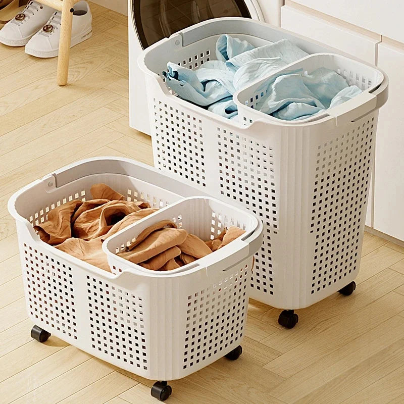 Laundry Hamper With Wheels And Lid Large Capacity Clothes Basket For Bathroom Storage Organizer For Family Kids Dorm Gift Vue