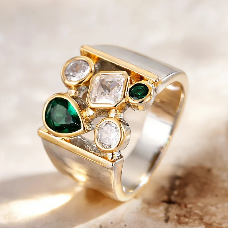 Huitan Two-Tone CZ Wedding Band Ring for Women Fashion Ring Vue
