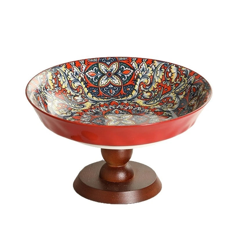 Ceramic Fruit Tray Boho Vintage Premium Serving Plate Coffee Table Snacks Centerpiece For Living Room Kitchen Gifts For Couples Vue