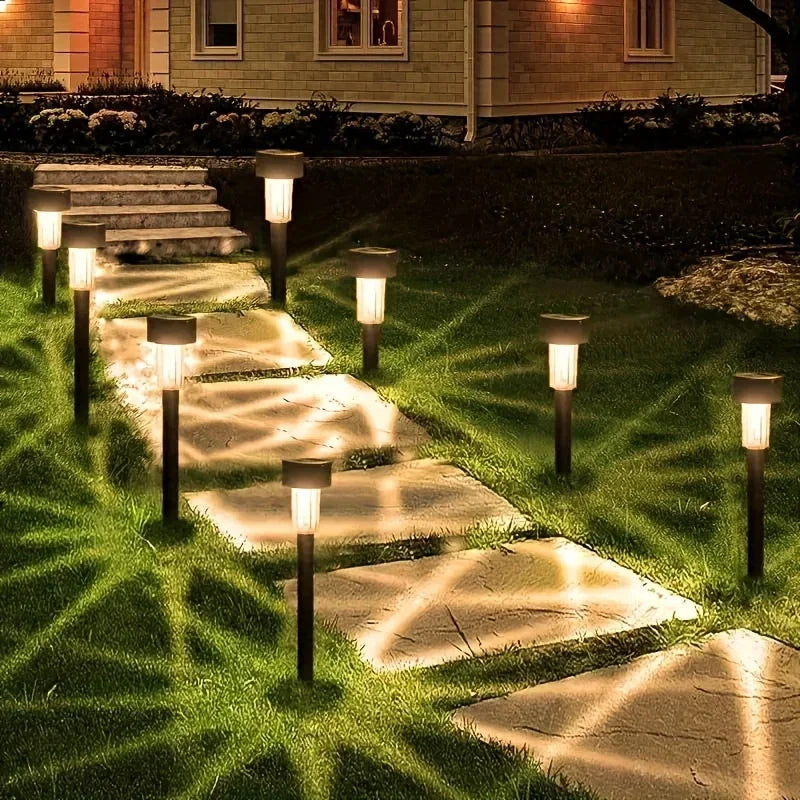 Solar Landscape Lawn Light Stainless Steel Garden Lamp Outdoor Pathway Lighting Auto Illuminate Yard Walkway Deck Christmas Vue