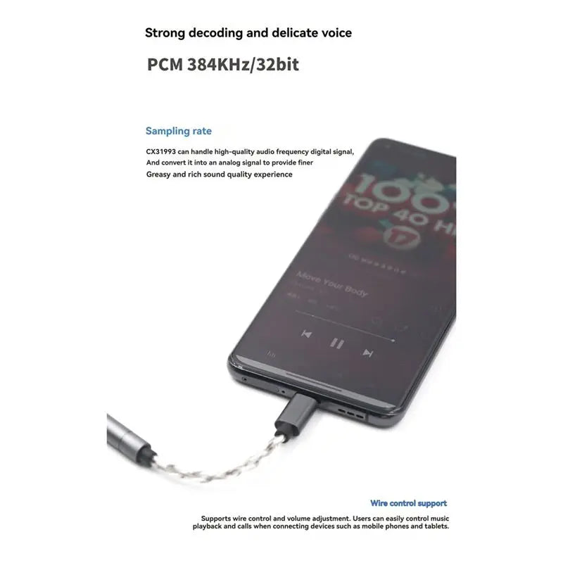 Hot-Type C Headphone Adapter CX31993 32Bit 384Khz Audio Decoding Cable Type C To 4.4Mm DAC Amp Adapter Vue
