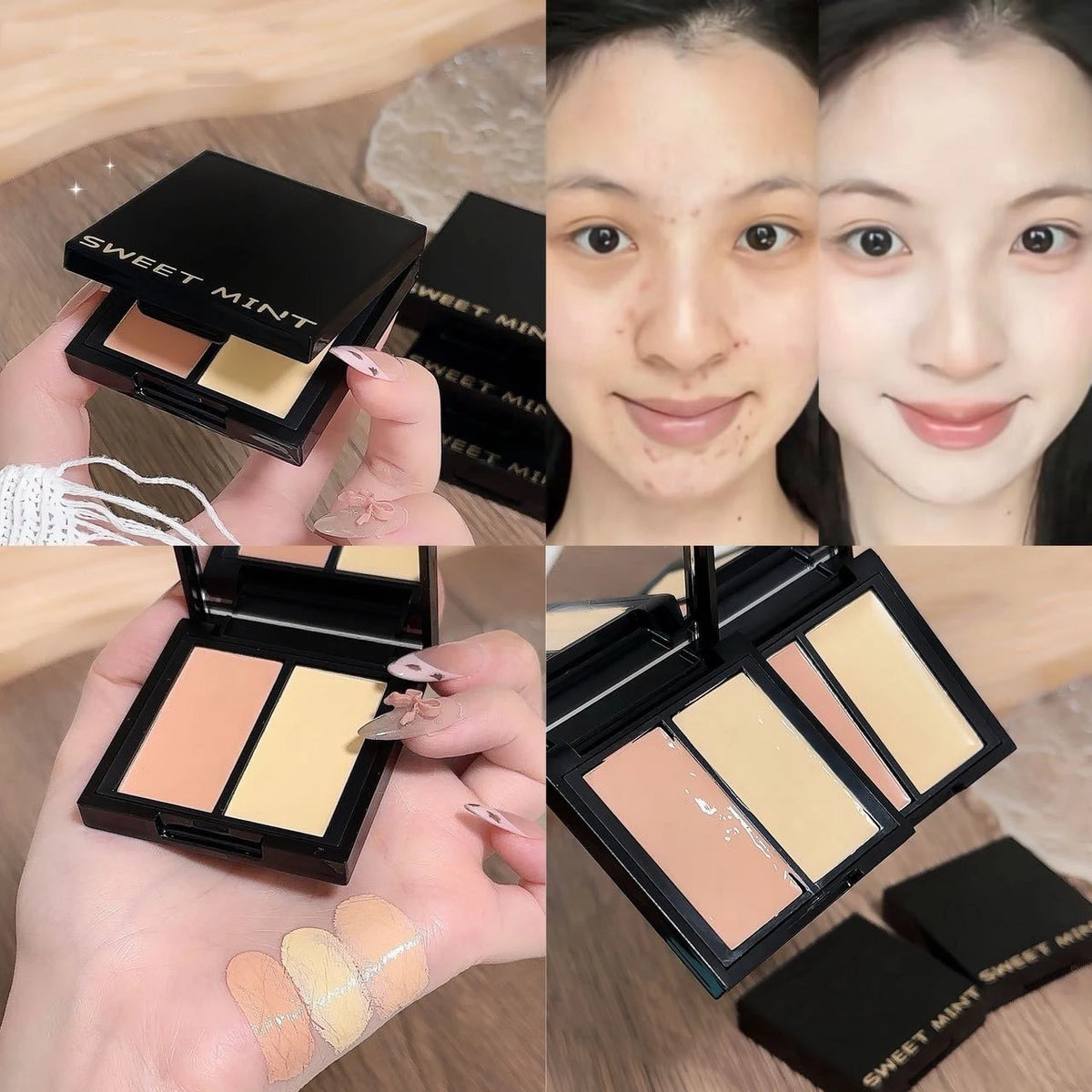 SWEET MINT Two-color Waterproof Concealer Palette Long Lasting Moisturizing Natural Creamy Texture Covers Blemishes Dark Circles Vue Two color concealer