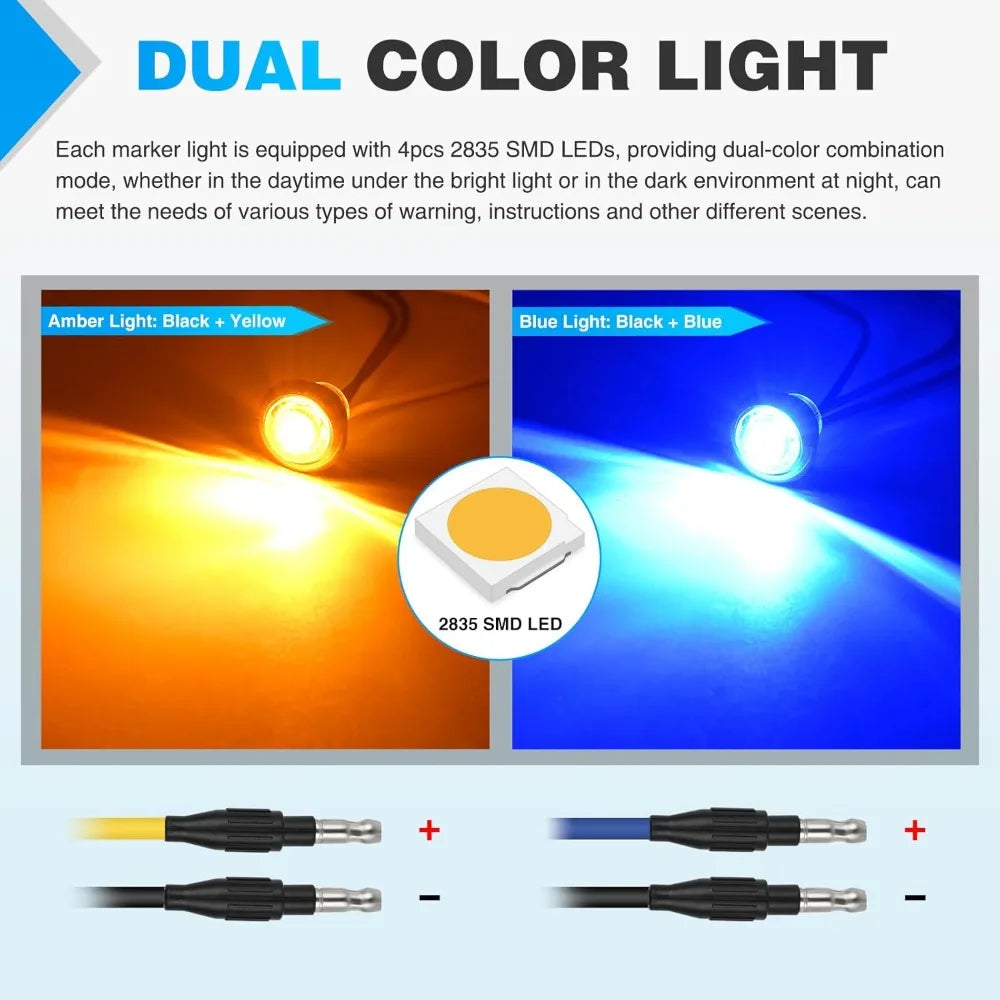 Nilight 3/4" Dual Color Marker Light Amber to Blue Turn Signal Side Marker Clearance for Trailer Truck Pickup Camper RV Van Bus Vue