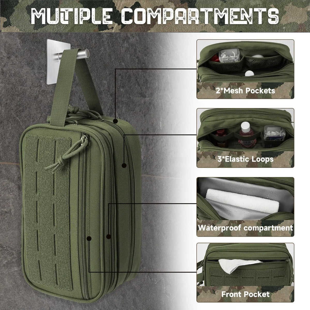 Toiletry Bag For Men/Women Hygiene Bag Tool Molle Pouches Small Hanging Dopp Kit Mens Shaving Kit Travel Shower Bag Vue