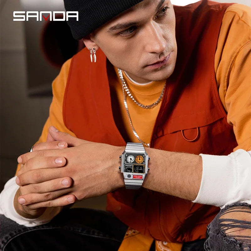 SANDA 3192 Men's LED Square Watch – Chronograph & Thermometer Men's Digital Watch Vue