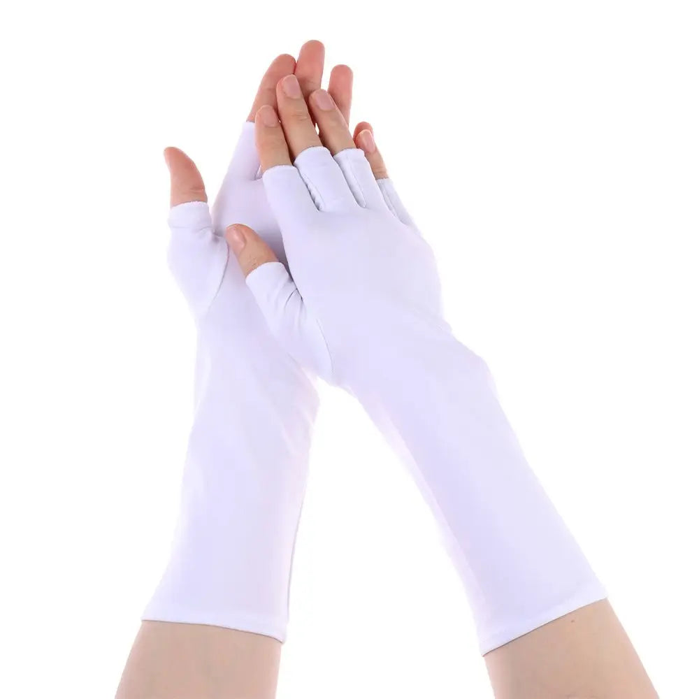 Sunscreen Protection Fingerless Long Gloves Women Arm Cool Summer Vue white Fingerless 24cm