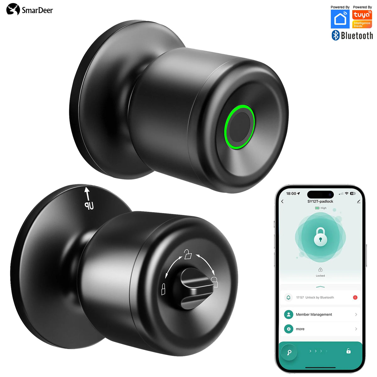 Tuya Smart Door Lock, Fingerprint Door Lock Keyless Entry, Smart Lock with Fingerprint & Tuya App Control for Home Vue