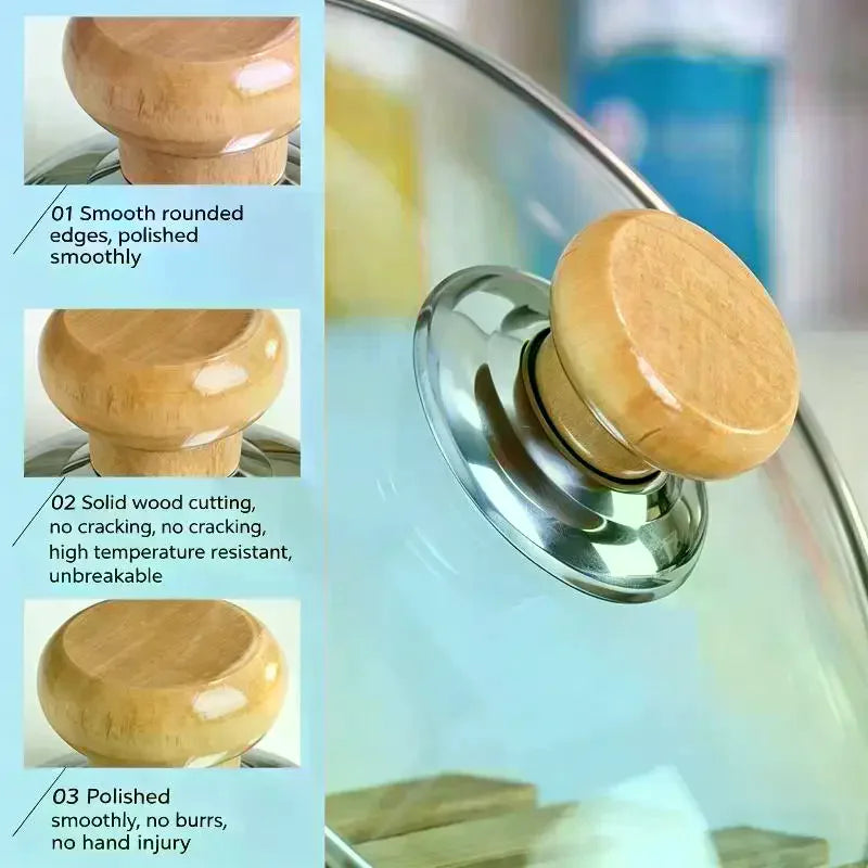 Wooden Pot Lid Knobs, Heat Resistant Replacement Pan Handle Knobs, Universal Flat Top Cookware Lid Handgrip For Frying Pan Vue
