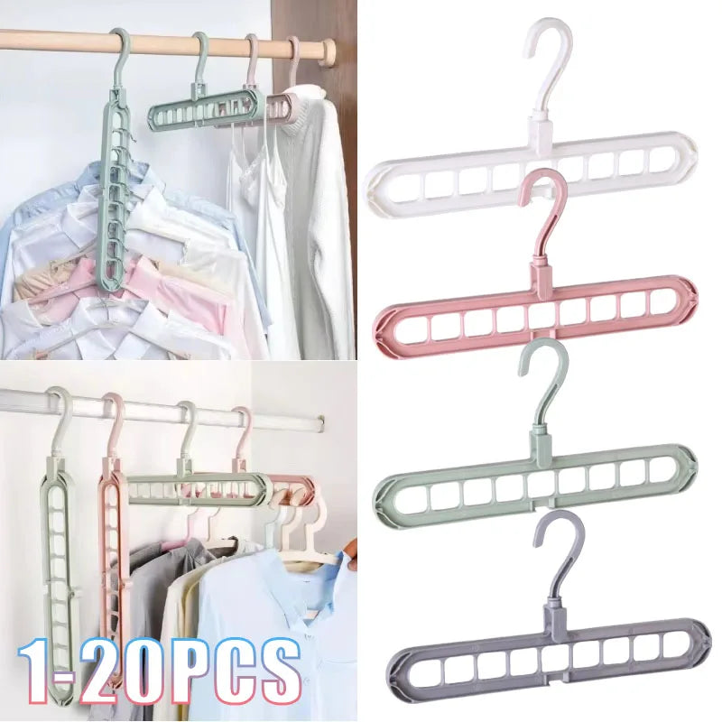 1-20PCS 9 Hole Collapsible Hanger Rotating Magic Foldable Clothes Organizer Space Saving for Closet Scarf Tie Belt Storage Holde Vue
