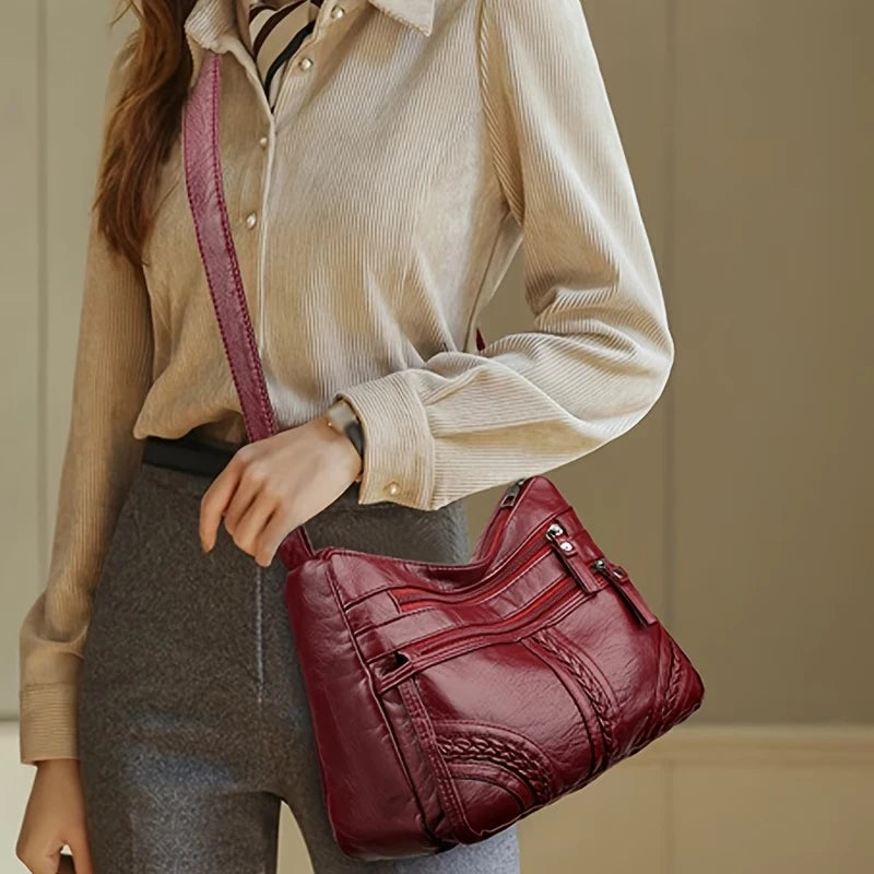 Stylish Multi-color Quilted Crossbody Bag Women's Soft Leather