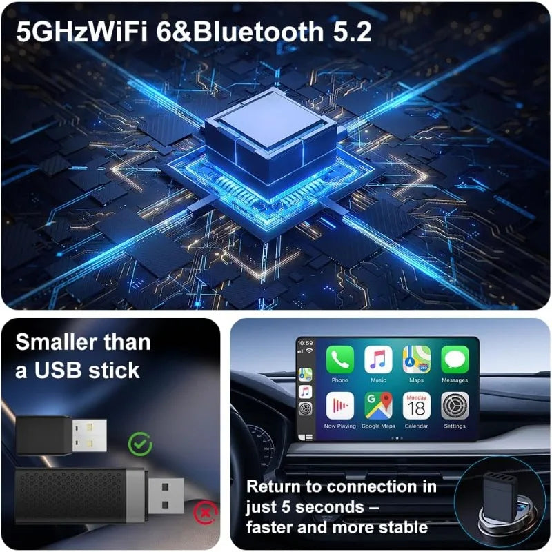 Wired To Wireless Carplay & Android Auto Auto CarPlay Dongle USB Plug and Play Voice Control for Wired CarPlay Android Auto Cars Vue
