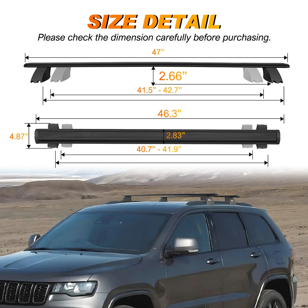 Nilight Roof Rack Cross Bars Fit for Jeep Grand Cherokee 2011 12 13 14 15 16 17 18 19 20 2021 with Grooved Side Rails, Aluminum Crossbars with Anti-Theft Lock for Cargo Carrier Kayak Tent Snowboard Vue
