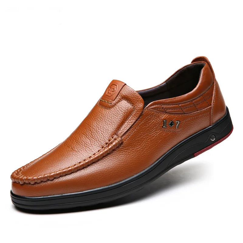 Men's Slip-On Leather Loafers – British Style Dress Casual Shoes Leather Loafers Vue yellow 47