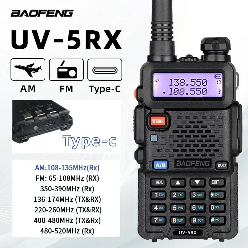 8W/5W UV5RX Walkie Talkie High Power Ham Radio Rechargeable Dual Band VHF UHF FM Transceiver Handheld Portable Radio UV-5R Vue