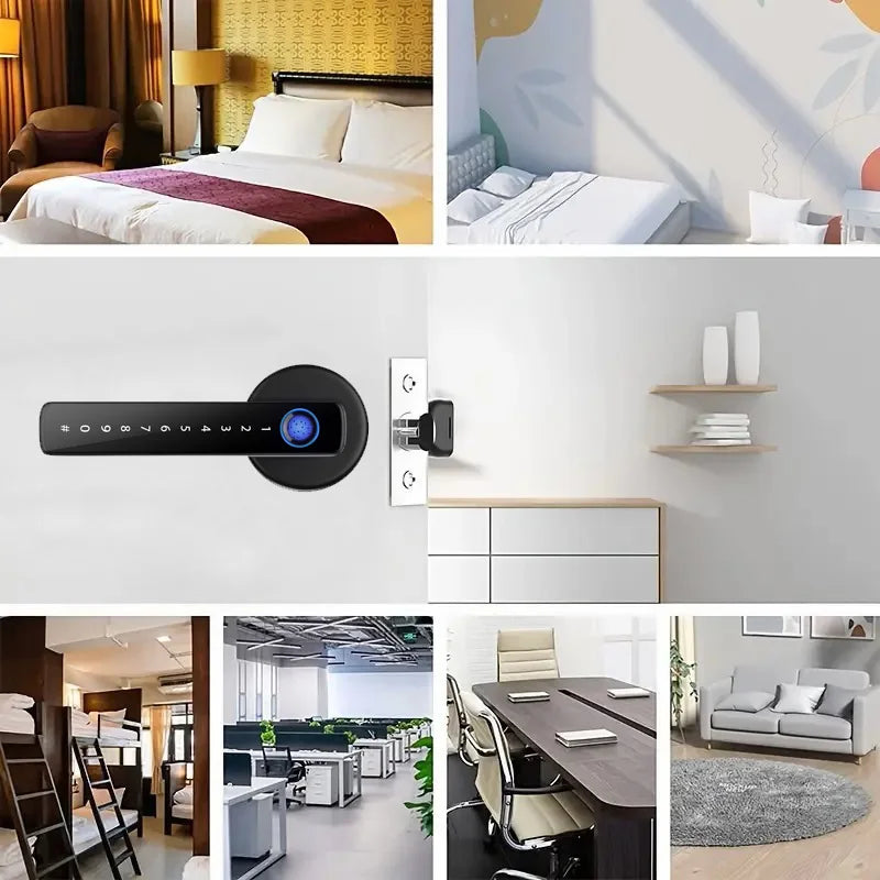 With Tuya Biometric Fingerprint Smart Door Lock Electronic Digital Lock Password Fingerprint Keyless Security Door Handle Home Vue