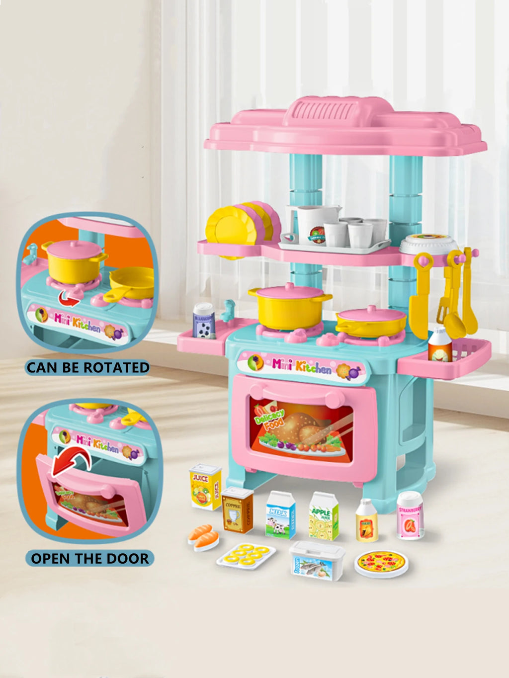 Kitchen Playset Toys, 2 Color Random Play Food Set Accessories Play Sink & Oven, Toddler Kitchen Mini Cutting for Boys and Girls Vue