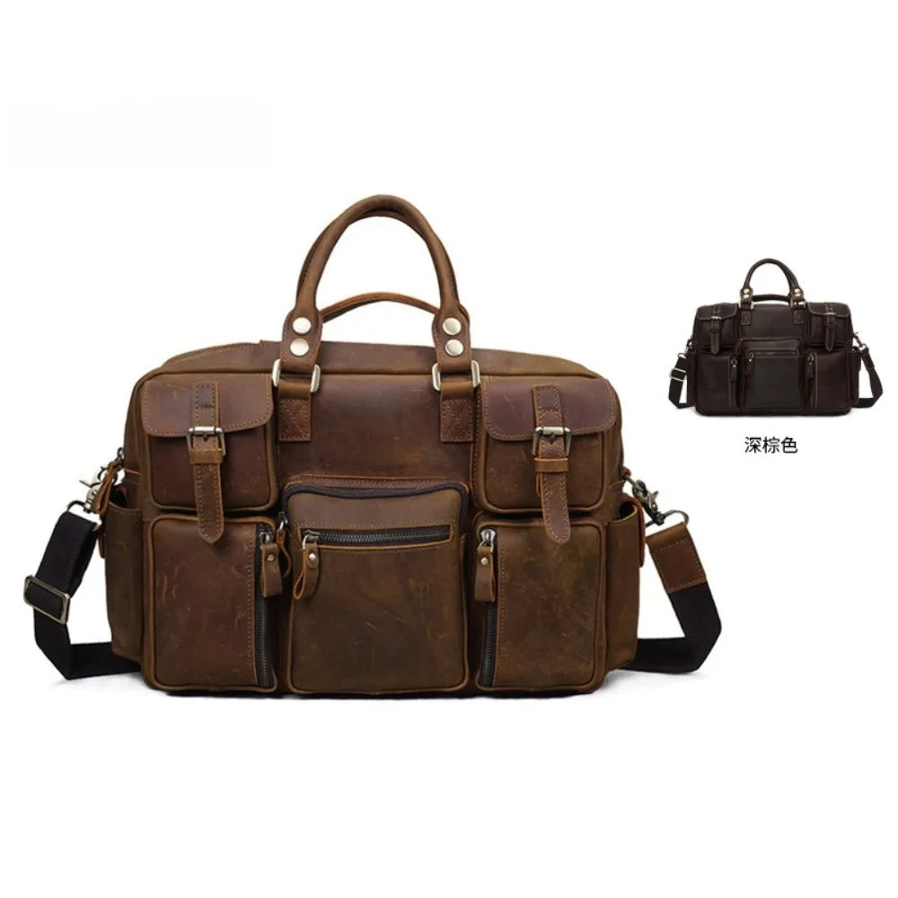 Leather Tote Bag Men's Cowhide Men's Bag Large-capacity Travel Bag Men's Handbag Commuting 15-inch Computer Bag Vue