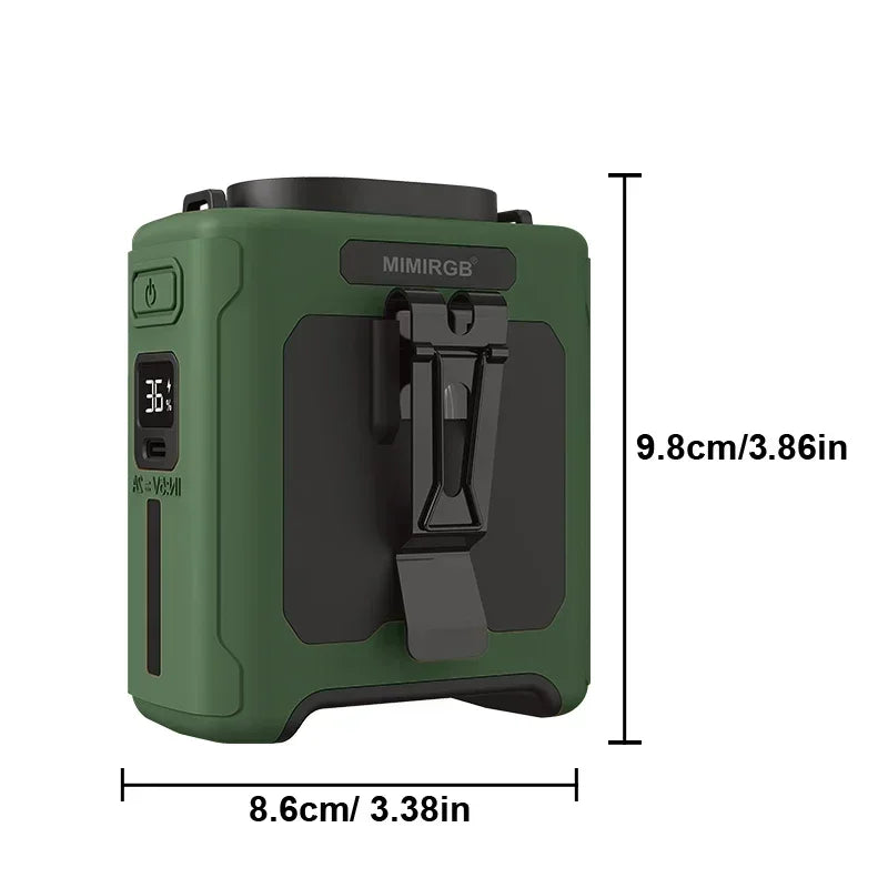 New Waist-Worn Fan for Outdoor Hiking and Mountain Climbing: Ventilation and Cooling, Waist-Worn Design, LED Light, USB Power Vue