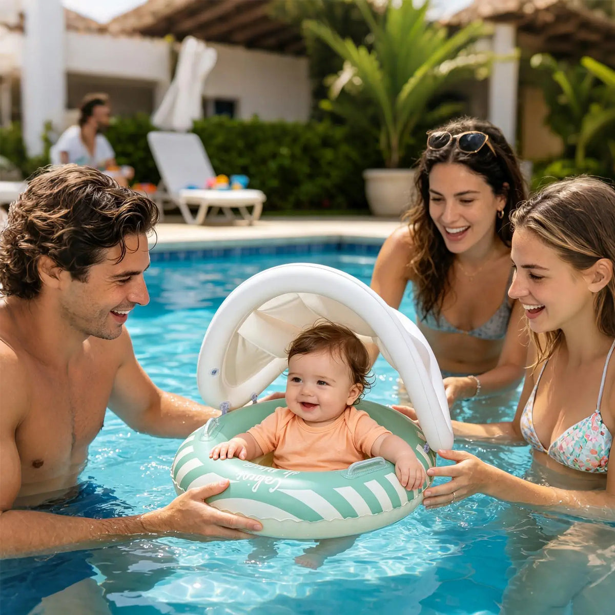 Inflatable Kids Pool Float Swim Ring Seat with Canopy for Summer Vacation Travel Outdoor Beach Water Park Pool Beach Party Vue
