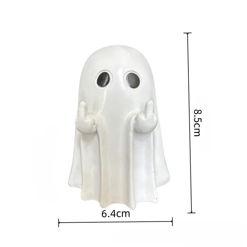 Cute Middle Finger Ghost Statue,Small Halloween Decor for Home,Centerpiece for Coffee Table,Adorable Horror Figure,Shelf Decor Vue