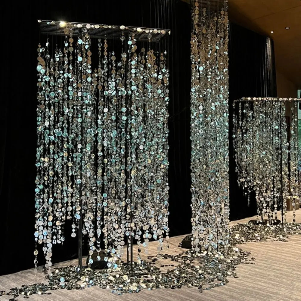 10PCS 1 Meter Sequins Hanging Foil Curtains Gold Silver Flash Curtains Round Sequin Rain Curtain Glitter Bead PVC Vue