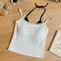 Sweet Sleeveless Lace Trim Camisole Slim Padded Cups Tie Back
