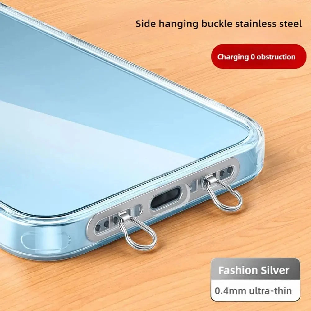 Ultra Thin Metal Mobile Phone Lanyard Patch Stainless Steel Card Anti Lost Hanging Rope Tab Double Buckle Replacement Gasket Vue Silver / Gray Metal