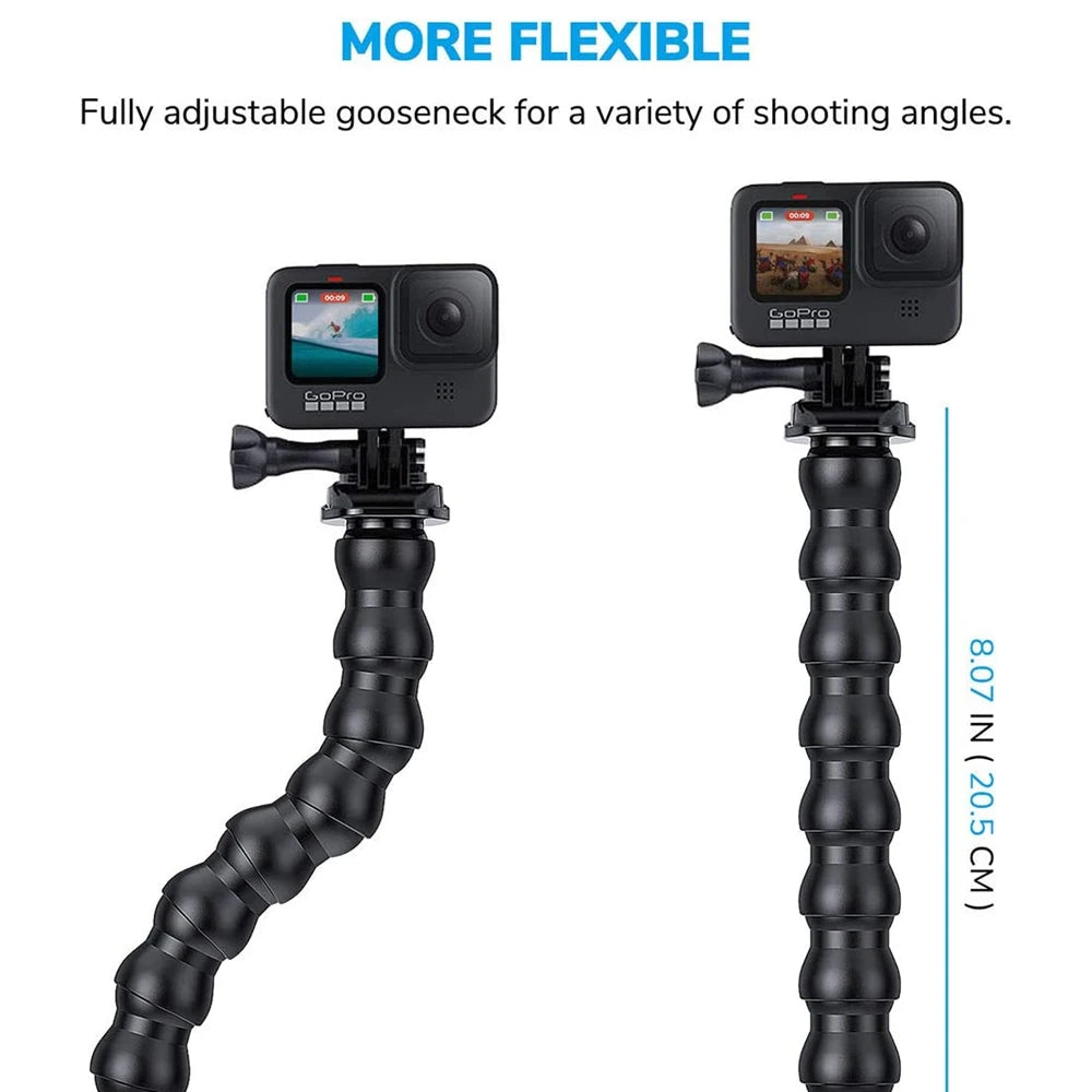 8 Joints Jaws Flex Clamp Mount Adjustable Gooseneck Mount for GoPro Hero 12 11 10 9 8 7 6 5 4 Session Insta 360 DJI Cameras Vue