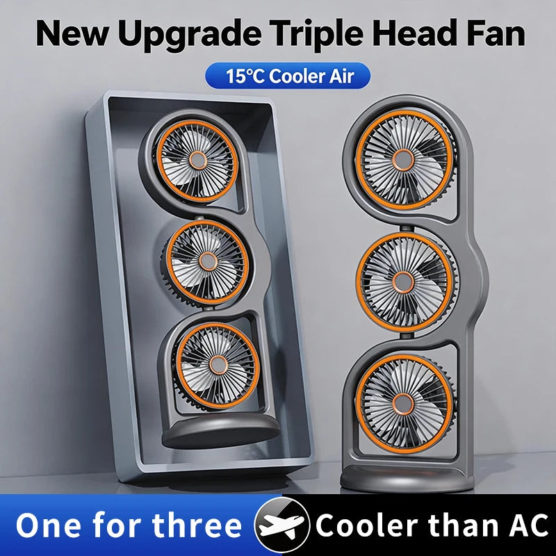 Portable USB Rechargeable 3-Head Desktop Fan 360 Rotation Circulating Vue