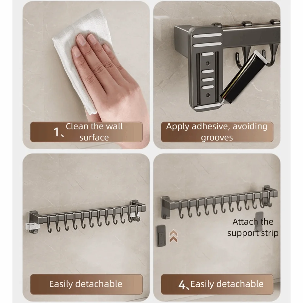 Aluminum Kitchen Organizer Hook Double Pole Non Punching Pot Lid Rack Movable Hook Wall Mounted Kitchen Utensil Organizer Vue
