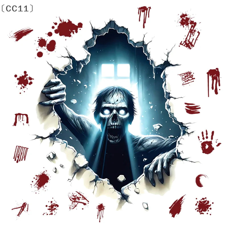 〔CC11〕Removable 3D Effect Halloween Wall-breaking Horror Zombies Climbing Window Wall Stickers Waterproof Oil-proof Stickers Vue