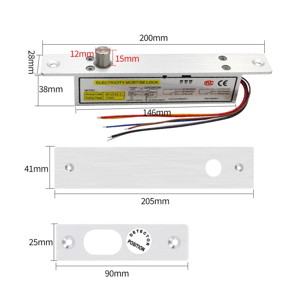 Electric Drop Bolt Mortise Door Lock Fail Safe Fail Secure Feedback For Glassdoor Lock Access Control System NC/NO Vue