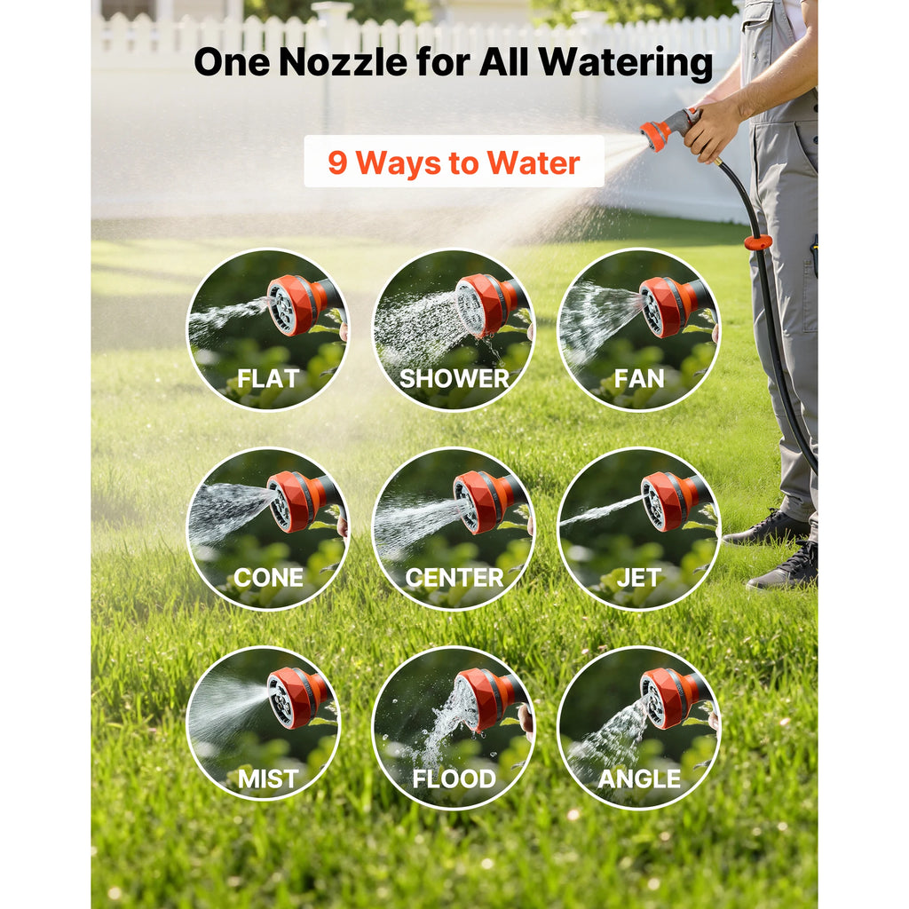 Retractable Wall-Mounted Garden Hose Reel – 9-Function Nozzle Garden Hose Reel Vue