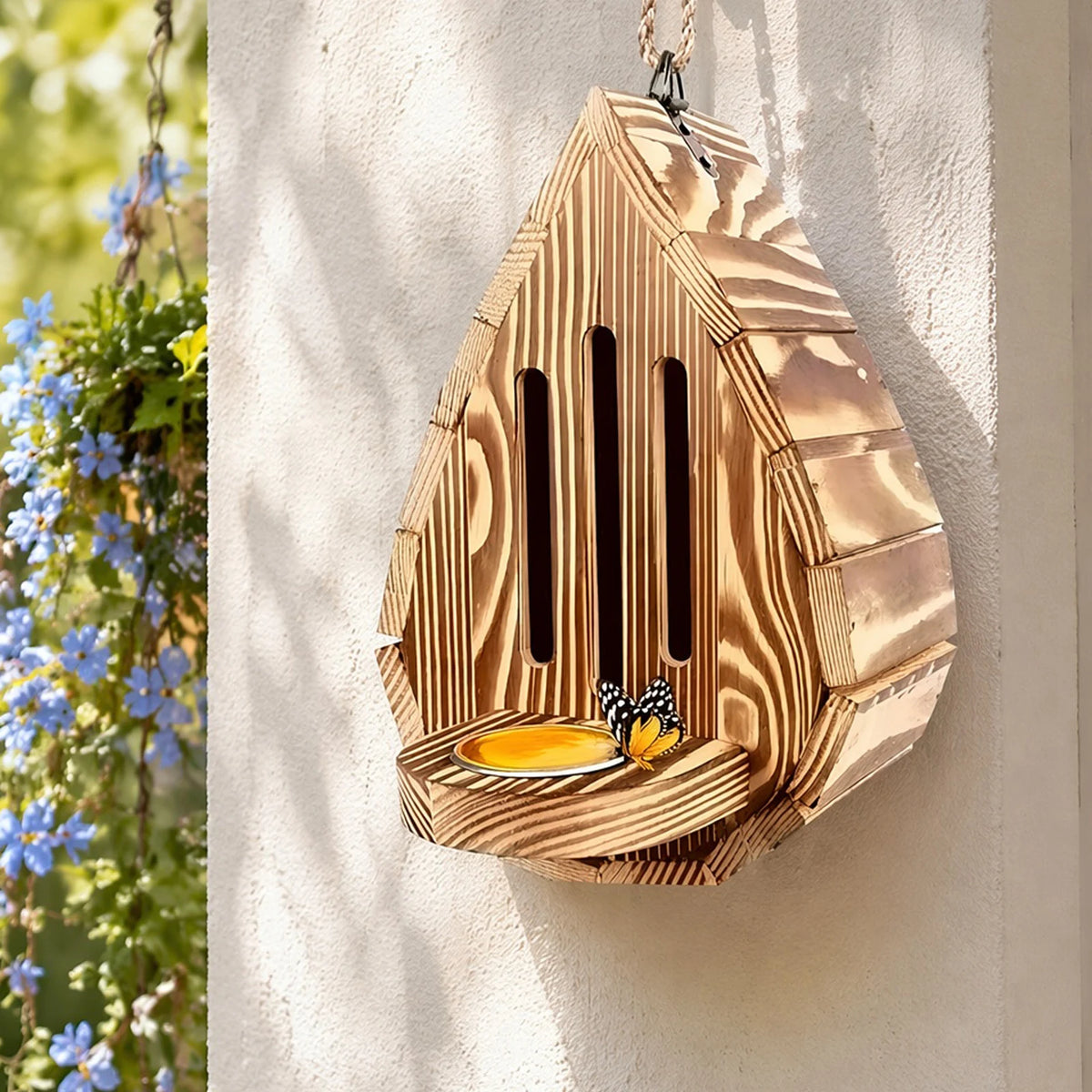 Wooden Teardrop Butterfly House with Feeder & Back Door Butterfly House Vue