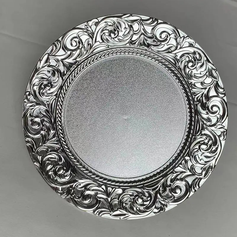 Reusable Gold Charger Plate Plastic Tableware for Party Banquet Event Wedding Home Table Setting Stylish Look Vue Silver