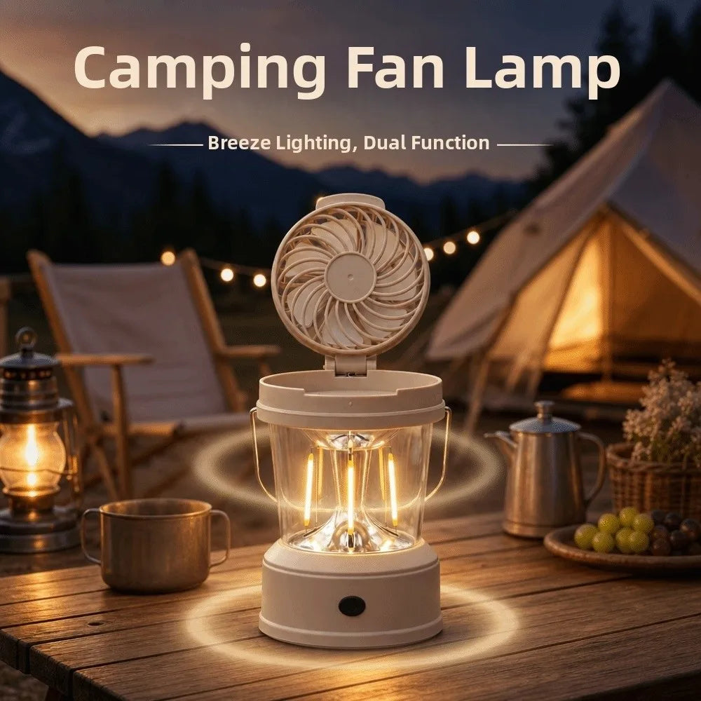 2 in 1 LED Fan Lantern Strong Light Cool Camping Lantern with Fan Multi-Function with Handle Portable Electric Fan Vue