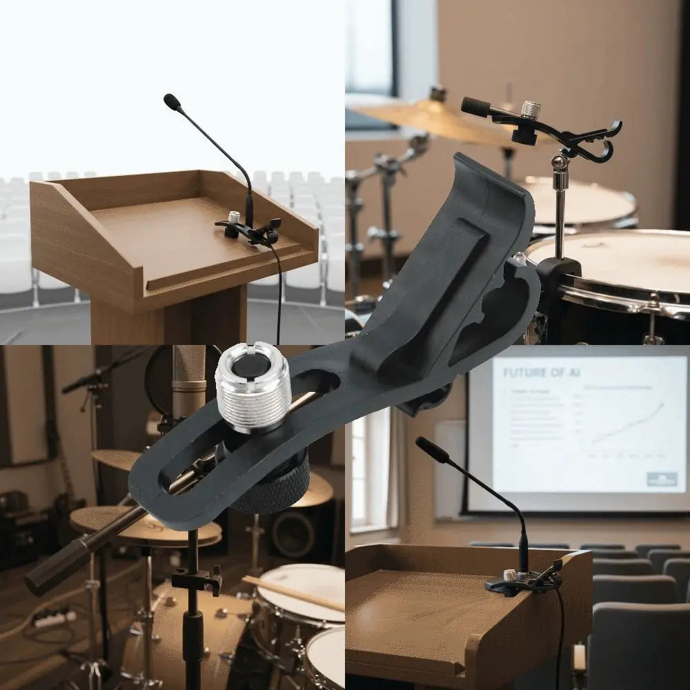 Black Microphone Holder with Drum Clamp Adjustable Anti-Vibration Drum Instrument Holder Metal Plastic Copper Material Vue