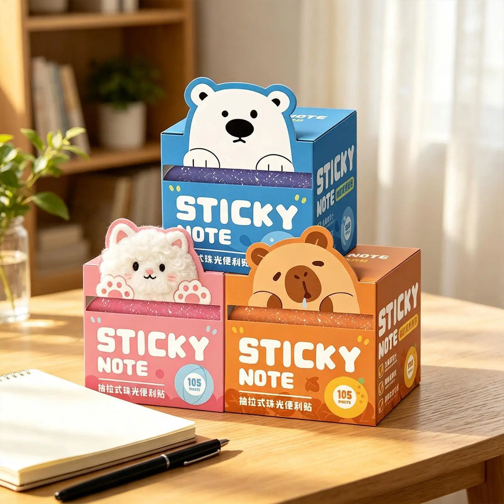 Clear Sticky Notes 105 Sheets 3 Set Glitter Animal Pull Out Translucent Tabs for Book Annotation Journal Planners School Office Vue