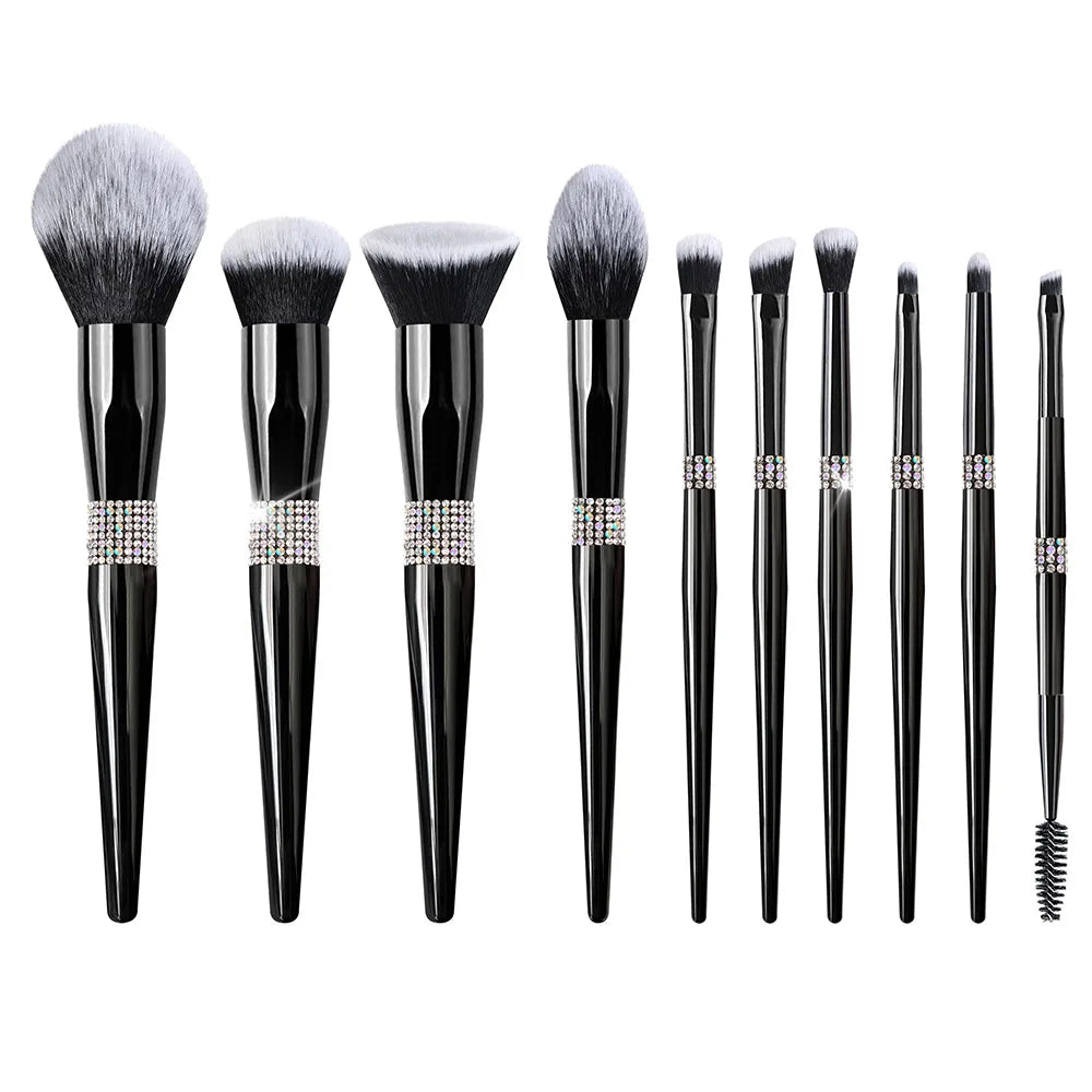 Makeup Brush Set Wholesale Luxury Diamond Black Synthetic Hair Face Makeup Powder Foundation Blush Eye Brushes Custom Logo 8set Vue