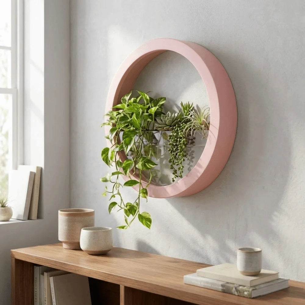Planter Pot Round Wall-mounted Flowerpot Plastic Space Saving Plant Container Drill-Free Small Fish Tank Room Decoration Vue