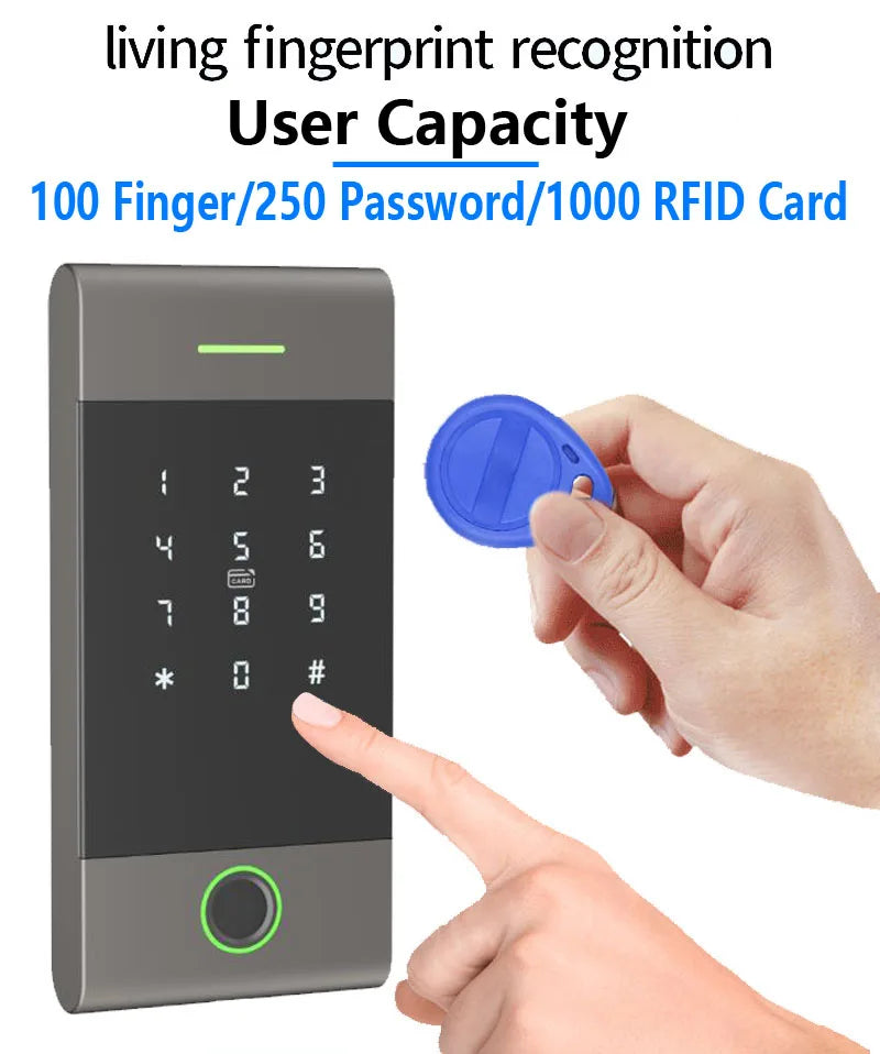 Outdoor Nfc Keypad Ttlock App Fingerprint Bluetooth Door Contact Gateway 13.56Mhz Rfid Access Control System MJ01 Aluminum Alloy Vue
